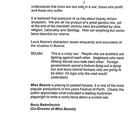 Miss Bosnia - Letter to Editor W.A. 2 of 2