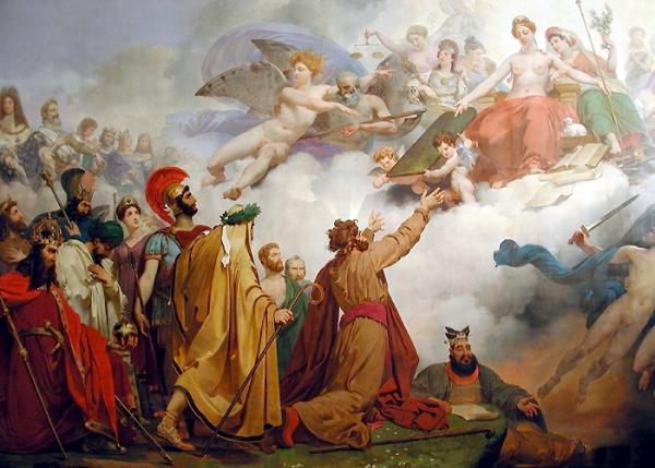 The divine Wisdom giving of the laws the kings and the legislators, surrounded of Equity and Prudence - Painting (Ceiling)  - Jean-baptiste Mauzaisse 